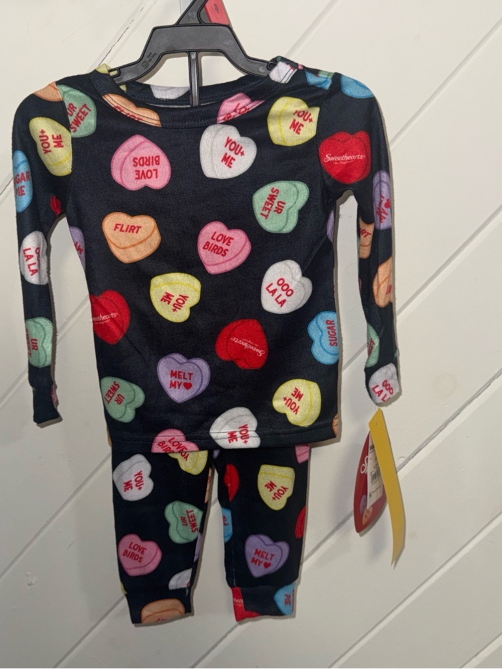 Kids Black Conversation Heart Pajama Set by
